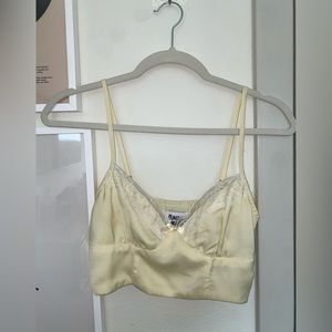 Very cropped light yellow lace top